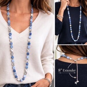 J.Jill Adjustable Blue Beaded Necklace Silver Tone. (BJ111)